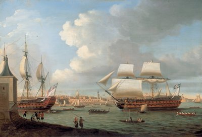 Foudroyant and Pégase Entering Portsmouth Harbour, 1782 by Dominic Serres